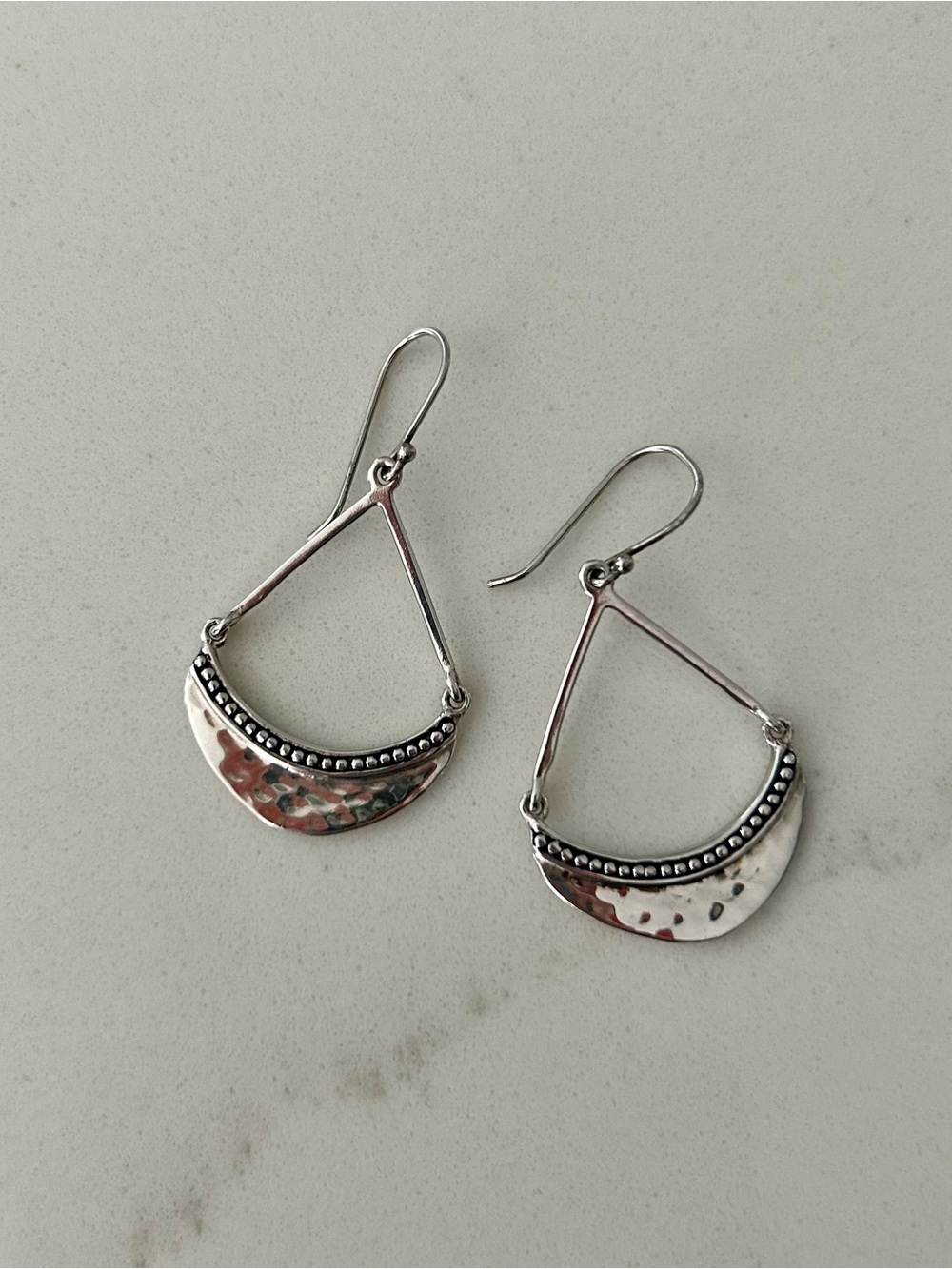 Sterling Silver Hammered Crescent Drop Earrings - Silver